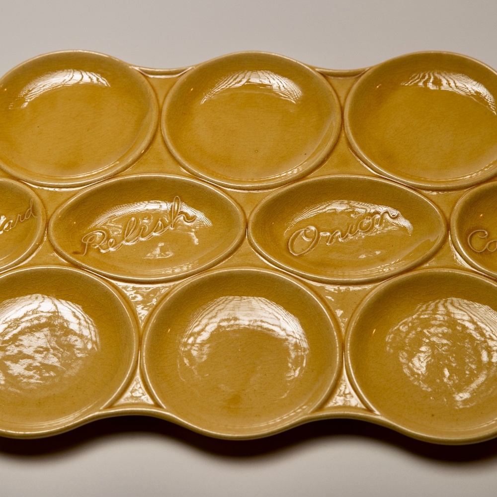 Midcentury Yellow Ceramic Condiment Platter